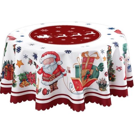 Nappe de Table - Nappe de Table de Noël - Nappe Ronde - Décoration de Noël - Résistant aux Taches et à l'Humidité - Diamètre 150 cm - Motif du Père Noël - Facile à Nettoyer (1/5)