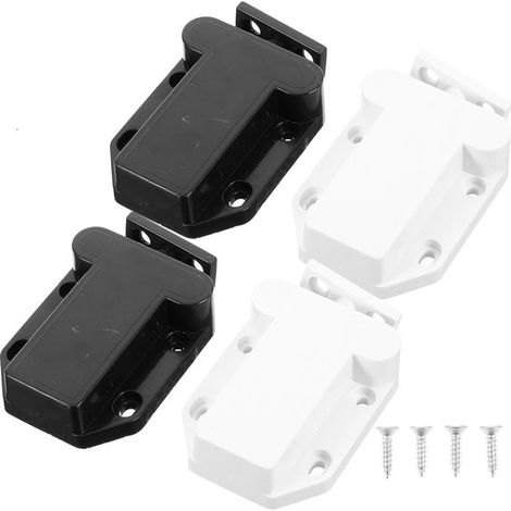 Lot de 4 loquets de meuble à ressort avec système pop-up, fermeture automatique sans poignée pour armoires, tiroirs et portes de cuisine, vis incluses, noir et blanc (1/5)