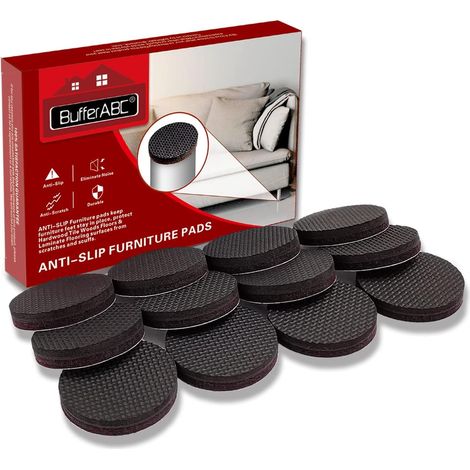 Patin Antiderapant Tampon Caoutchouc Meuble, 12pcs 50mm Patins Antidérapants Adhesif Sol pour la Fixation en Place des Mobiliers, pour Protéger Votre Plancher (Rond) (1/5)