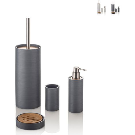 Set accessori da bagno in resina bianco grigio e bambù Gaeta - Grigio