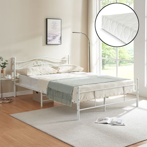 Metallbett Florenz 160x200 cm mit Kaltschaummatratze Weiß en.casa
