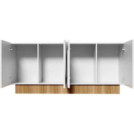 Buffet enfilade 160 cm blanc et bois - bahut de salon moderne avec 4 portes,relief et étagères ajustables -mdf- meuble de rangement salle à manger