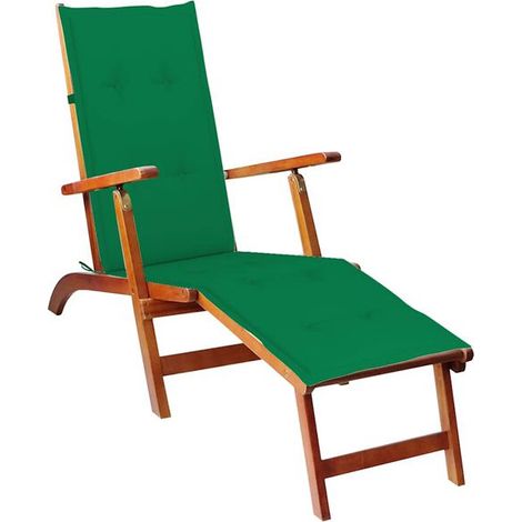 Chaise longue d'extérieur avec repose-pieds et coussin, en bois d'acacia massif. (1/5)