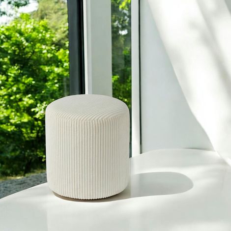 Pouf rond velours côtelé blanc (lot de 2) MALMOE (1/2)