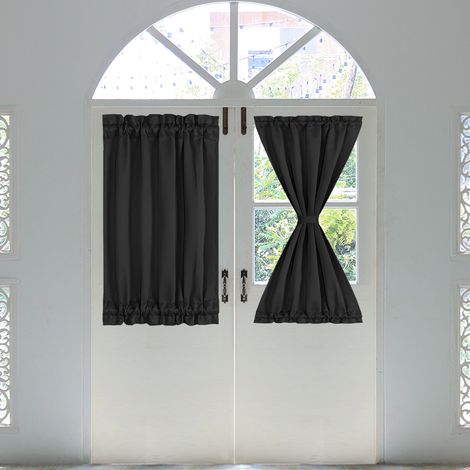 Rideau occultant noir 25x40cm, lot de 2 panneaux pour porte coulissante, tissu enveloppant avec tringle à glissière, voilage assombrissant, décoration fenêtre. (1/5)
