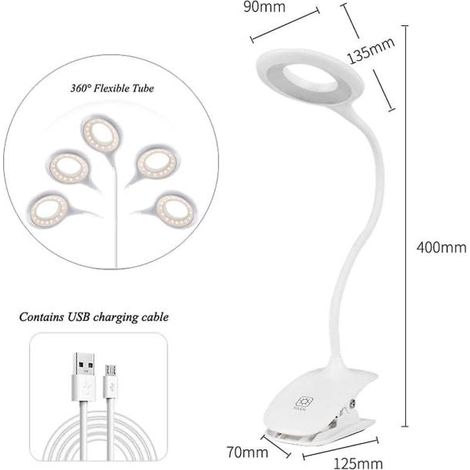 Lampe de chevet à pince avec capteur tactile, blanche (1/4)