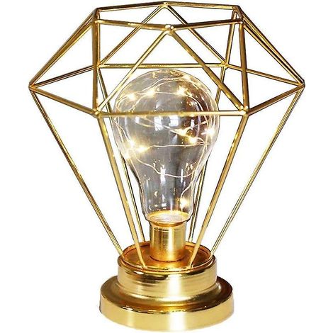 Lampe de table rétro en métal en forme de diamant, veilleuse à piles