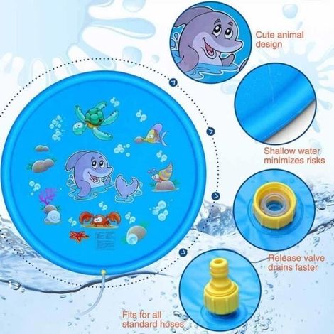 Tapis Enfant de Jet d'eau, 170cm Tapis de Pulvérisation d'eau Eau Piscine, PVC Durable Gonflable Jeux et Jouets de Plein Air D'été