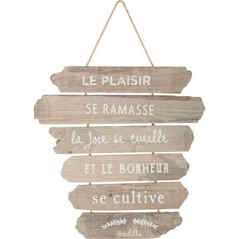 Atmosphera – Décoration murale à suspendre avec citations en bois et lin 28 x 38 cm – Élégante pour intérieur moderne – Accroche facile