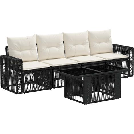 Conjunto de sofás de jardín 5 uds. Negro y Blanco Crema vidaXL (1/5)