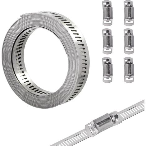 Lot de 6 colliers de serrage réglables en acier inoxydable 304, 2,5 m, avec pince à vis, pour tuyau d'eau, gaz, refroidisseur et automobile (1/5)