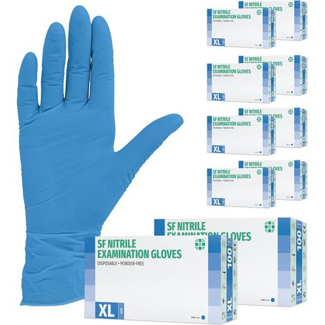 Gants nitrile XL bleus – 1000 (10x100) gants jetables, non poudrés, sans latex, résistants, pour la cuisine, l’usage médical, le ménage, la mécanique, le tatouage, la coiffure, l’usage alimentaire (1/5)
