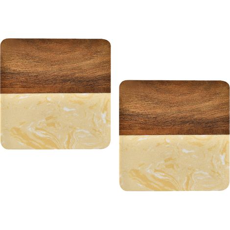 2 dessous de verre Divers accessoire de portail, en céramique bois d'acacia et mosaïque de marbre, pour tasses à thé et à café (1/5)