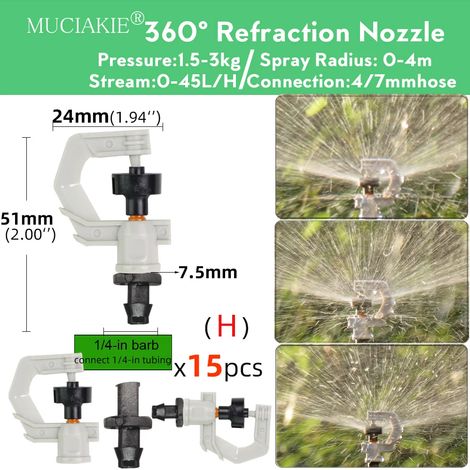 Pipette d'irrigation réglable à 90/180/360°, micro-buse pour arrosage de jardin, buse rotative, pulvérisateur à brouillard avec compensation de diamètre de tuyau 4/7 mm (1/5)