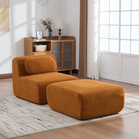 Canapé Modulable Chenille Caramel - 79x177x71cm - Canapé Compression 1 Place Méridienne Mousse 30D Salon Sans Montage - Caramel (1/5)