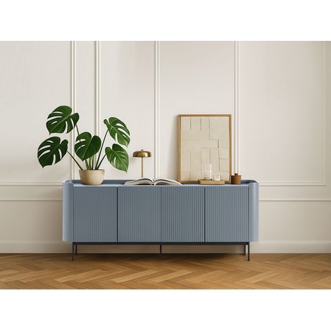 BOBOCHIC - Buffet 4 portes 200 cm JAY effet tasseaux Bleu (1/5)