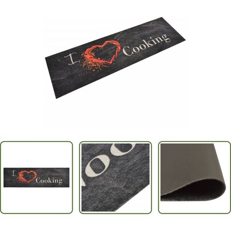 vidaXL Waschbarer Teppich - Küchenteppich Waschbar Cooking Schwarz 45x150 cm Samt (1/5)