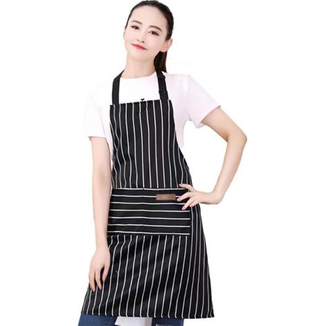 (2-teilig) Küchenschürze mit Taschen, verstellbare Küchenschürze, Arbeitsschürze für die Restaurantküche (schwarz/weiß gestreift)