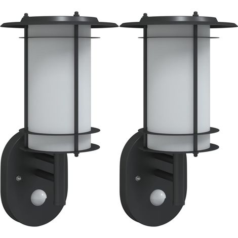 Lot de 2 appliques murales d'extérieur avec capteur de mouvement 19 x 19 x 31 cm en acier inoxydable noir (1/5)