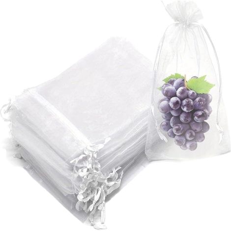 Lot de 100 sacs de protection respirants pour fruits - 7 x 9 cm - En maille blanche - Pour vignes, figues et nèfles - Barrière efficace contre les oiseaux et les parasites - Jardin (1/5)