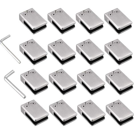 Lot de 16 pinces à verre en acier inoxydable 304 -Support carré pour verre -Support réglable en verre plat pour escalier balustrade - Main courante polie - (carré de 10 à 12 mm) (1/5)