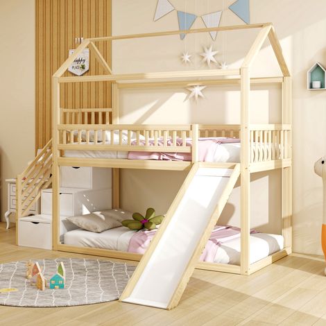 Letto a soppalco per bambini con scivolo 90x200 OKMYHOME (1/5)