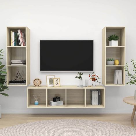 Ensemble de meuble TV 3 pcs pour Salon - Armoire TV Chêne sonoma Aggloméré BV107990 - BonneVie (1/5)