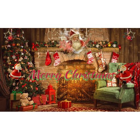 Décoration de Noël rouge « Joyeux Noël », fond photo avec le Père Noël et un sapin, bannière et affiche pour les décorations de Noël, d'hiver et du Nouvel An, 180 x 102 cm (70,8 x 40,2 pouces).