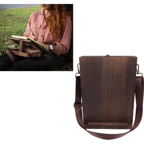 Sac bandoulière multifonctionnel en bois fait main, sac à outils portable pour artiste, rangement pour pinceaux et outils, boîte à croquis, chevalet, adapté à la peinture en extérieur. (1/5)