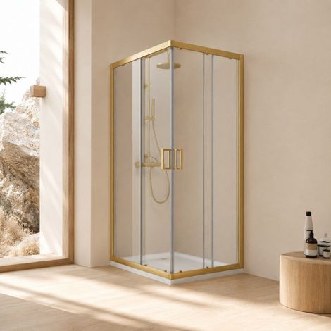 Paroi De Douche 70X70x190 Cm Profils Or Brossé Verre Transparent City (1/5)