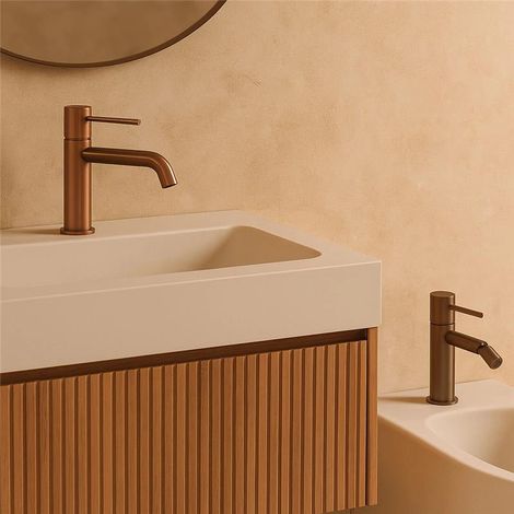 Exagonshop Coppia rubinetti lavabo e bidet senza scarico oro rosa