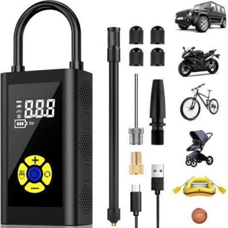Compresseur à Air Portatif,Version Gonfleur Pneus Voiture Pompe a Velo Mini Compresseur de Voiture écran LCD Numérique, 150PSI, Type-C Charge 2000mAh avec Lampe LED (1/5)