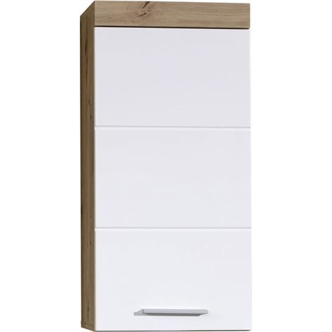 AMANDA - Meuble haut salle de bain mélaminé blanc/chêne brillant. L - H - P : 37 77 23 cm (1/5)