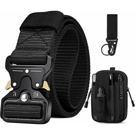 Ceinture tactique pour homme, ceinture militaire avec boucle métallique à dégagement rapide, comprenant un étui tactique et des crochets Molle. (1/5)