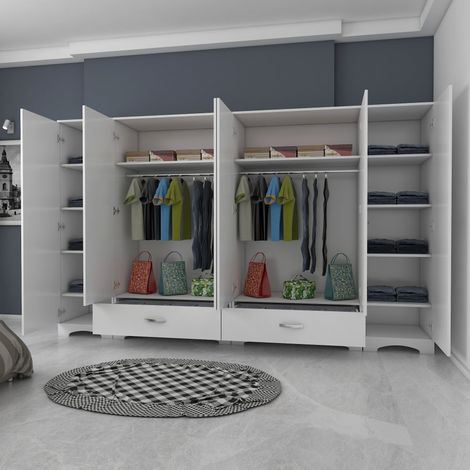 Armario Grande Madruzzo, 10 Estantes, Perchero, 2 Cajones, 243x181h cm Blanco (1/5)