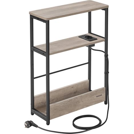 Tavolino sottile con multipresa comodino a 3 ripiani tavolino per piccoli spazi portariviste soggiorno camera da letto ufficio tavolini grigi 120007558