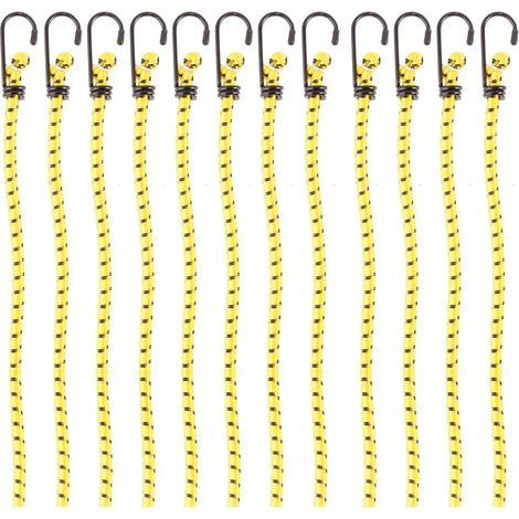 Tendeur Sandow, Lot De 12 Sangles Pour Bagages Avec Crochets Cordes éLastiques Haute Performance Avec Crochets, Corde à Linge de Camp,Sangles éLastiques Pour Motos De Camion 0.3m, Jaune