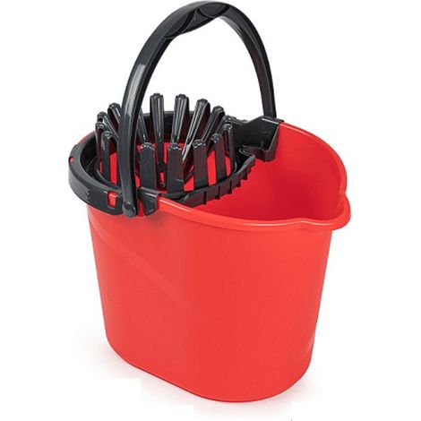 Cubo Fregona Escurrefacil menos esfuerzo para escurrir 14 Litros rojo-negro (1/4)