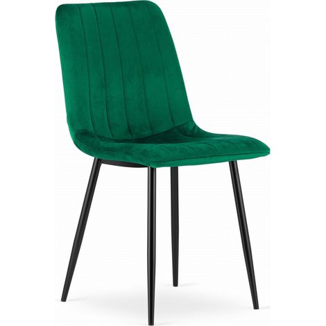 Sedia Lava in velluto verde scuro con gambe in metallo nero (1/5)