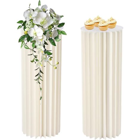 2 pièces de carton colonne de fleurs vases, blanc pliable colonnes de papier d'affichage, en forme de cylindre de fleurs de mariage centres de table, vase de sol élevé, colonne de fleurs pour le jardi (1/5)