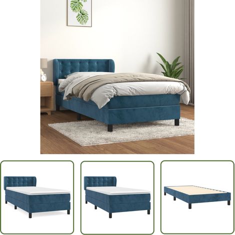 The Living Store Boxspringbett mit Matratze Dunkelblau 90x190 cm Samt - Samtbett - Boxspringbett - Doppelbett - Bettenrahmen - Luxusbett (1/5)