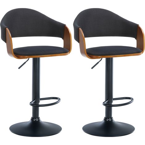 Lot de 2 tabourets de bar design rétro chic assise en tissu noir et bois noyer piètement en métal noir 100006710 (1/5)