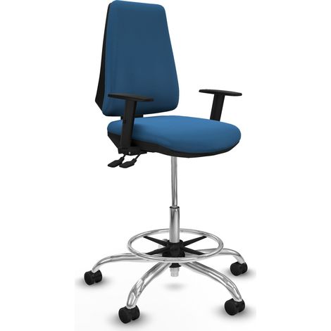 Taburete Elche AS similpiel azul claro brazos 1D base cromada ruedas 65mm nailon