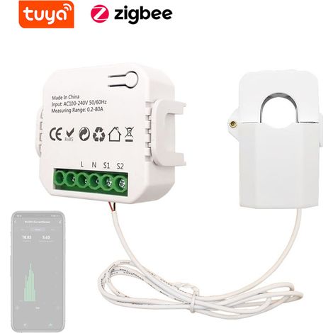 Compteur d'électricité monophasé à pince Tuya ZigBee 80A, contrôlable via une application mobile, moniteur de consommation électrique, compatible avec Alexa Home (1/5)