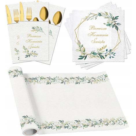 Set per la Comunione Tovaglioli da portata per la Comunione Astuccio con tasche eucalipto boho (1/5)