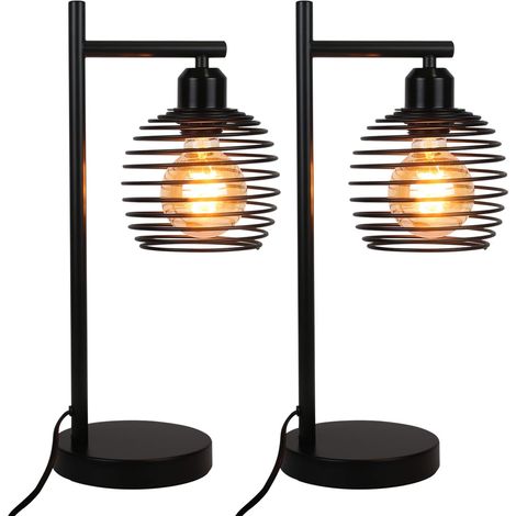 2 lampes de table design rétro industriel – Douille E27, noir, sans ampoule  Salon & chambre