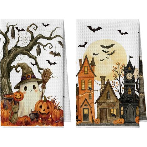 Lune Fantôme Chauve-Souris Chat Halloween Lot de 2 torchons 42 (1/5)