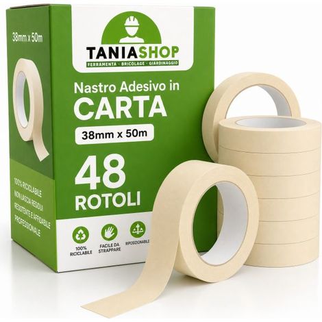 Rotoli Carta Gommata Nastro Adesivo per Mascheratura imbianchino 38/50mm X 50mt 48 Rotoli 38mm X 50mt (1/5)