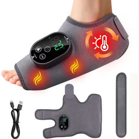 Masseur de pieds électrique 4 en 1 - 3 modes et 6 niveaux de chaleur - Avec batterie de 3000 mAh - Pour cheville, talon, semelle, dos des pieds - Pour les deux pieds (1/5)