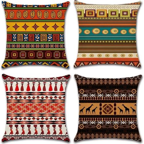 Housse de Coussin, Lot de 4 eCoton et Lin Ethnique Style Décoratif Taie d'oreiller Décoration pour Canapé Chambre Maison 45 x 45 cm (1/4)